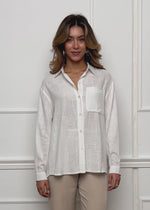 Oversize Hemdbluse aus Viskose-Leinen-Mischung - offwhite