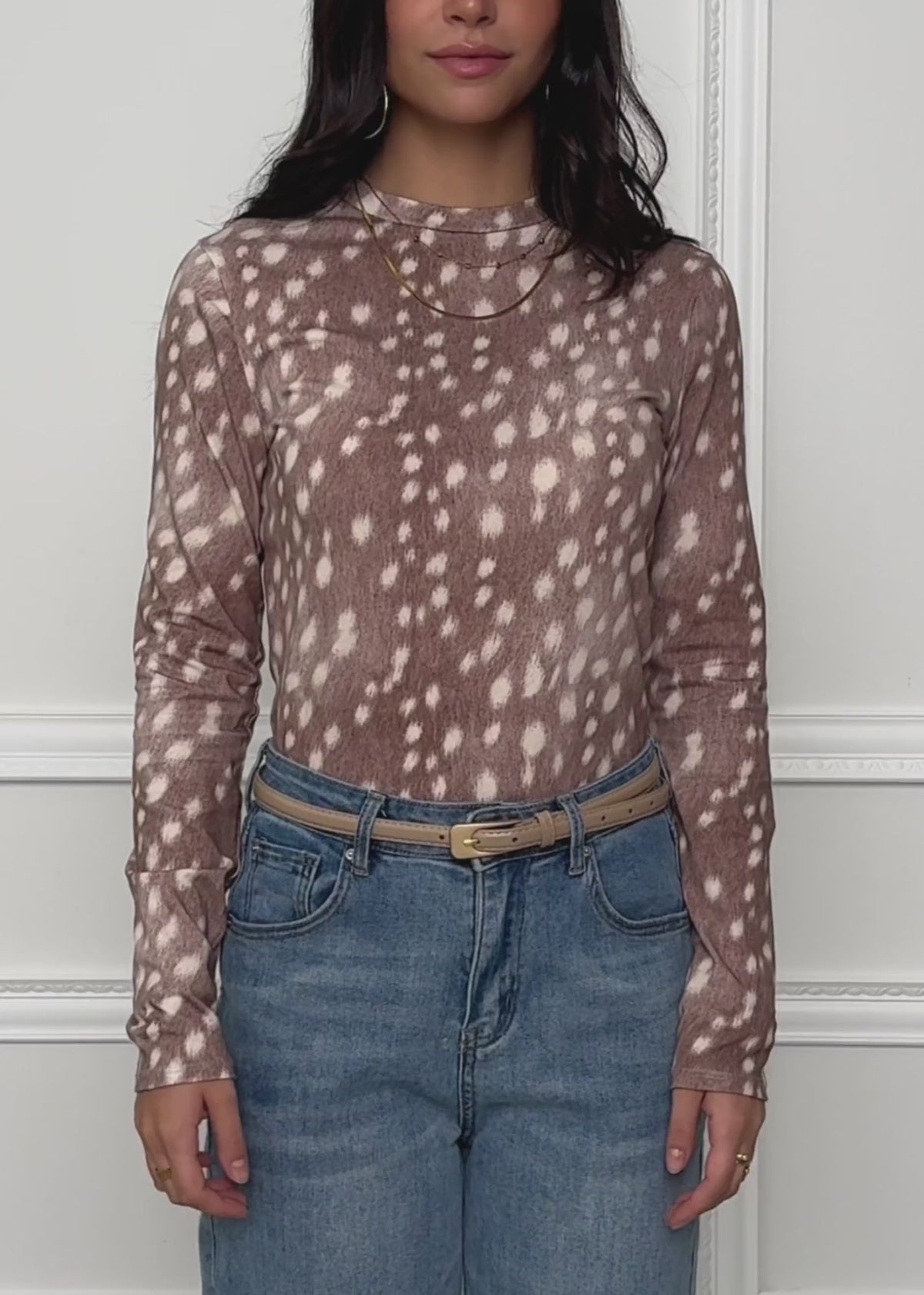 Langarmshirt mit Bambi-Print - taupe von SASSYCLASSY