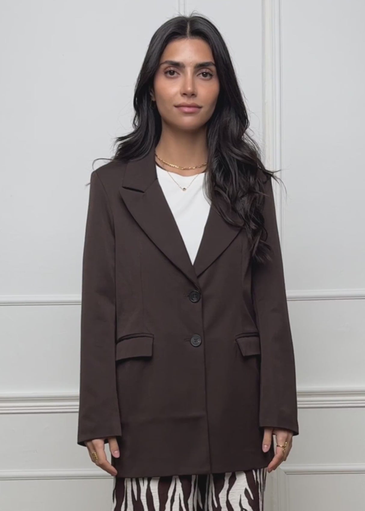 Oversized lapel blazer - brown