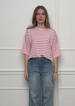 Oversize T-Shirt mit Streifen - rosa-weiß