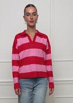 Striped polo-collar sweater - pink-red