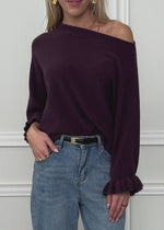 Oversize Pullover mit U-Boot Ausschnitt - plum
