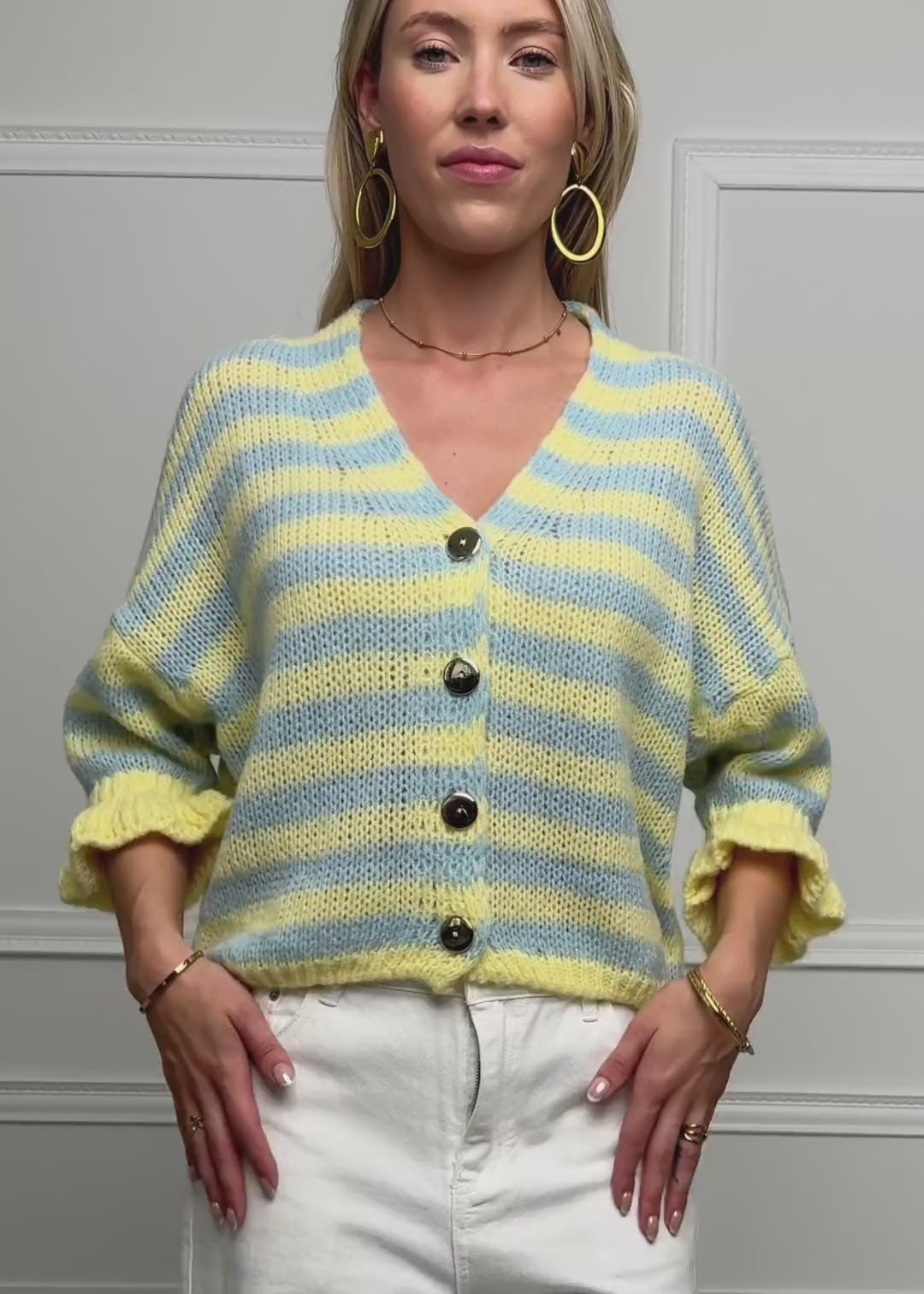 Gestreifter Cardigan mit 3/4-Ärmeln - buttergelb by SASSYCLASSY