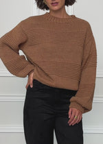Strickpullover mit Strukturstreifen - camel