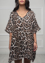 Musselin Tunika mit Leo-Print - braun
