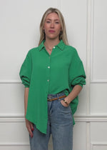 Musselin Bluse oversize, kurz, grün