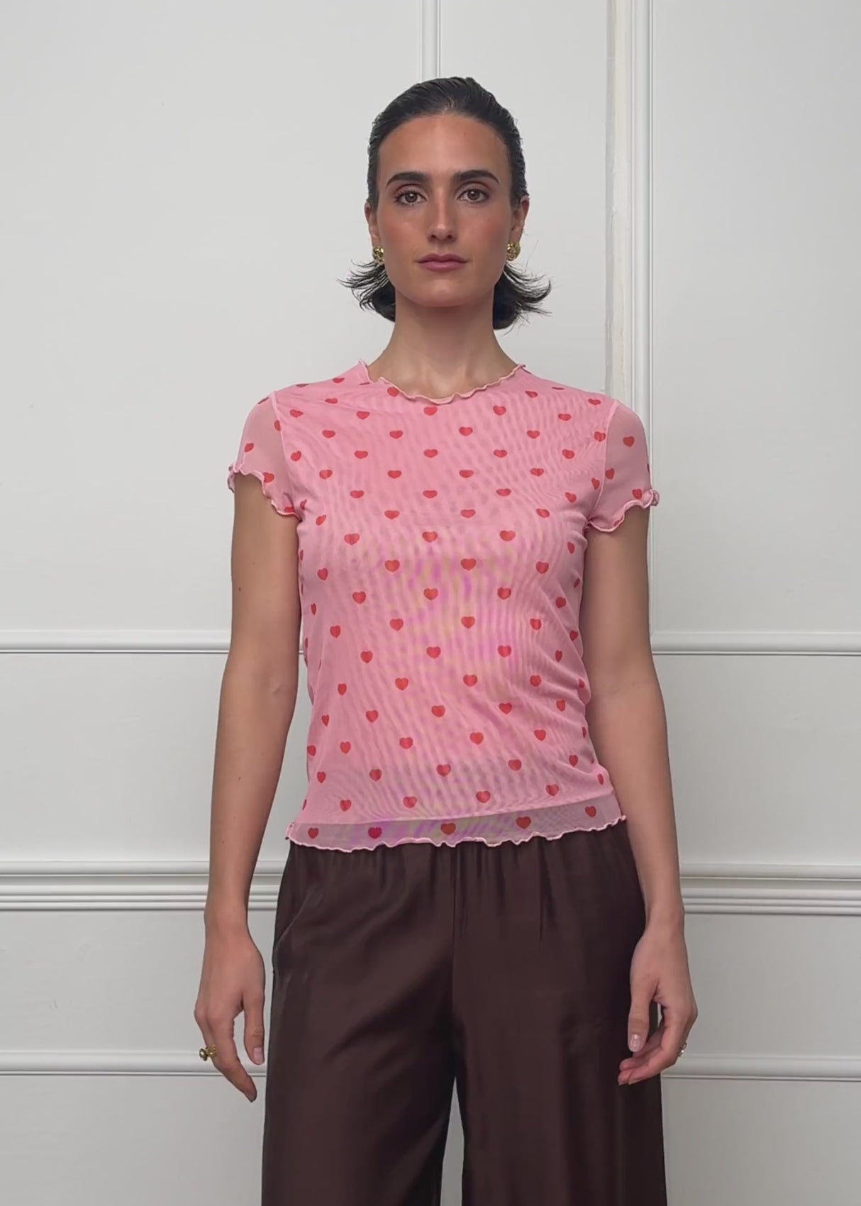 Mesh T-shirt with heart print - pink