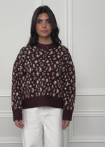 Pullover mit breiter Rippe und Leo-Muster - braun