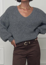 Oversized V-neck sweater - dark gray