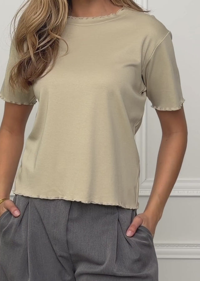 T-shirt with scalloped edge - khaki by SASSYCLASSY