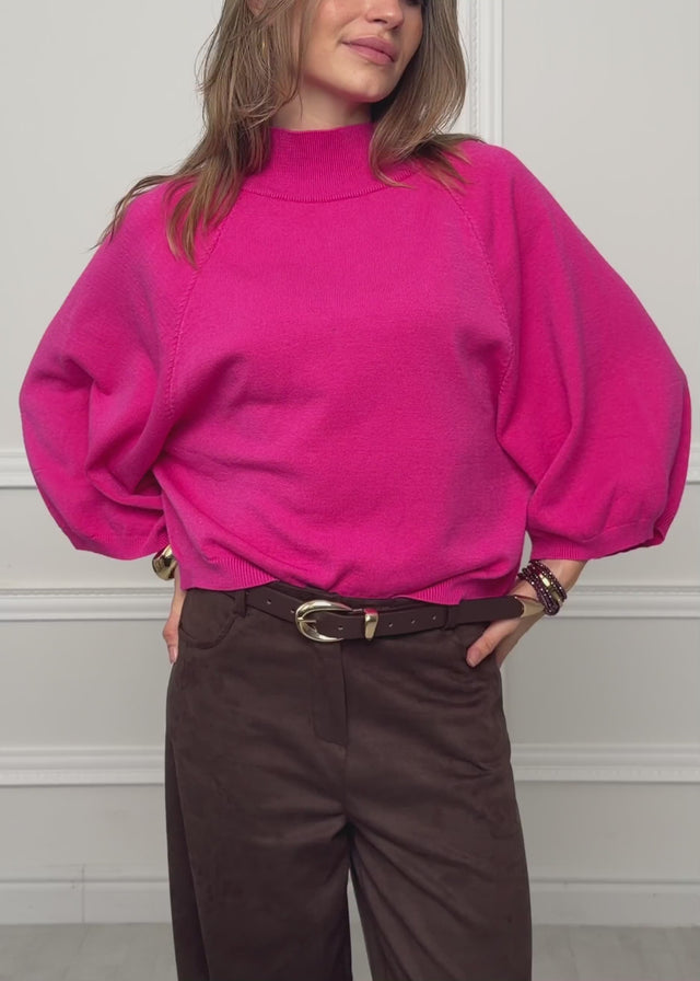 Short-sleeved knit jumper with wide raglan sleeves - pink by SASSYCLASSY