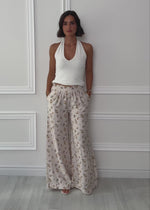 Palazzo Hose mit floralem Print - hellbeige