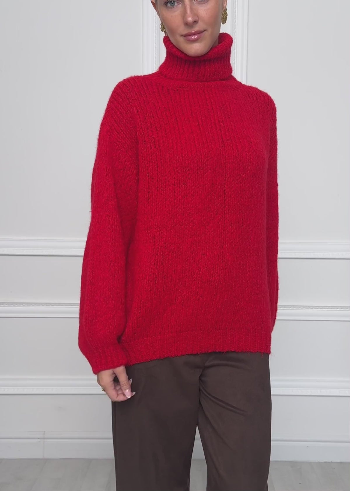 Grober Strickpullover mit Rollkragen - rot von SASSYCLASSY