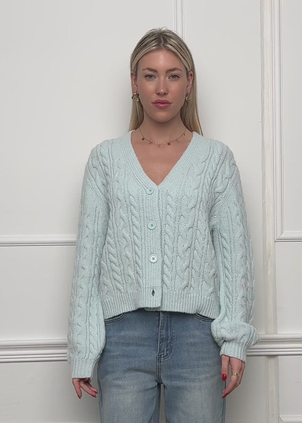 Cardigan with cable knit pattern - ice blue