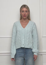 Cardigan with cable knit pattern - ice blue