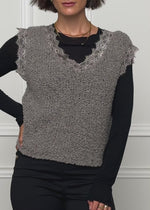 Bouclé Top mit Spitze - taupe