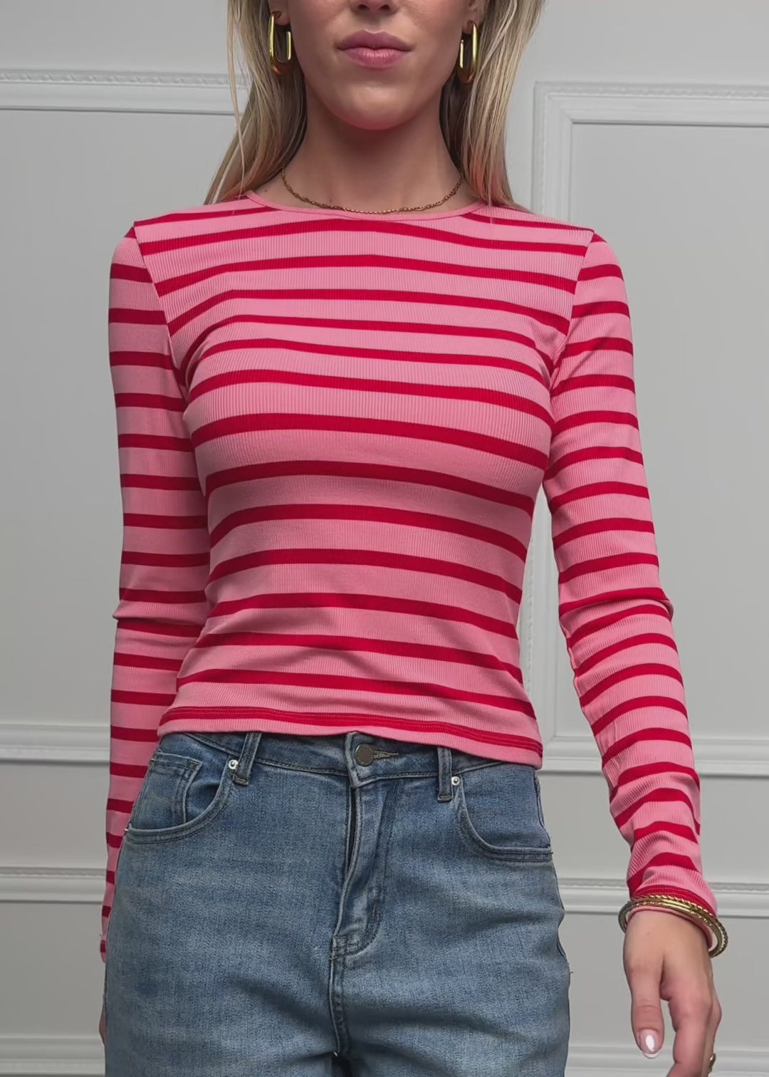 Gestreiftes Langarmshirt - rosa-rot by SASSYCLASSY
