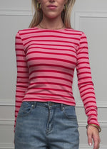 Gestreiftes Langarmshirt - rosa-rot