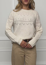 Strickpullover mit feinem Ajour-Norwegermuster- offwhite