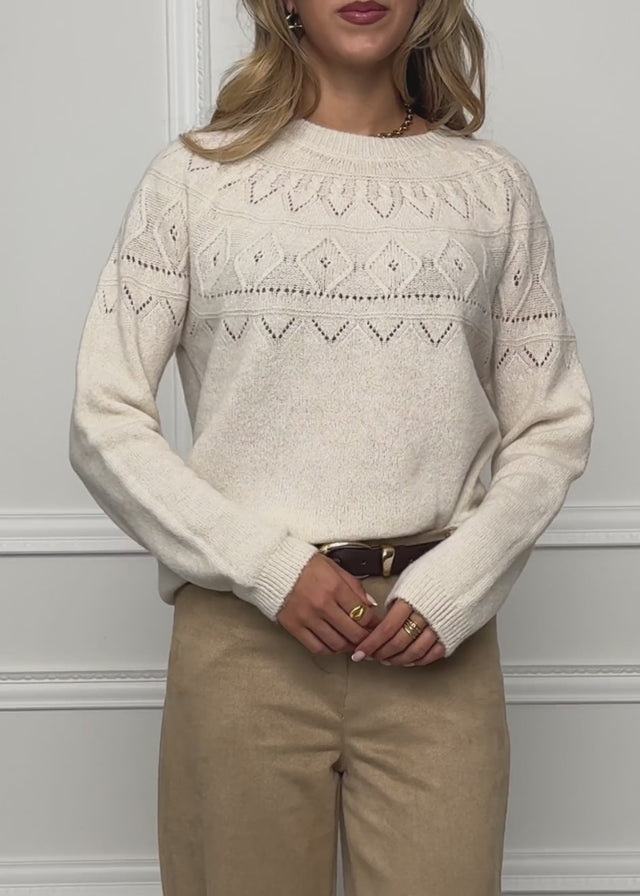 Knit jumper with fine openwork Fair Isle pattern - off-white by SASSYCLASSY