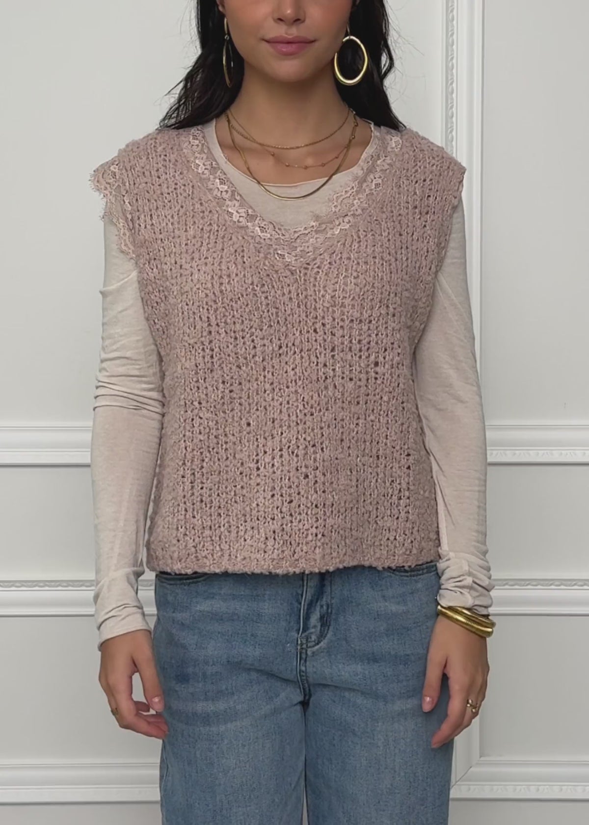 Bouclé top with lace - dusky pink by SASSYCLASSY