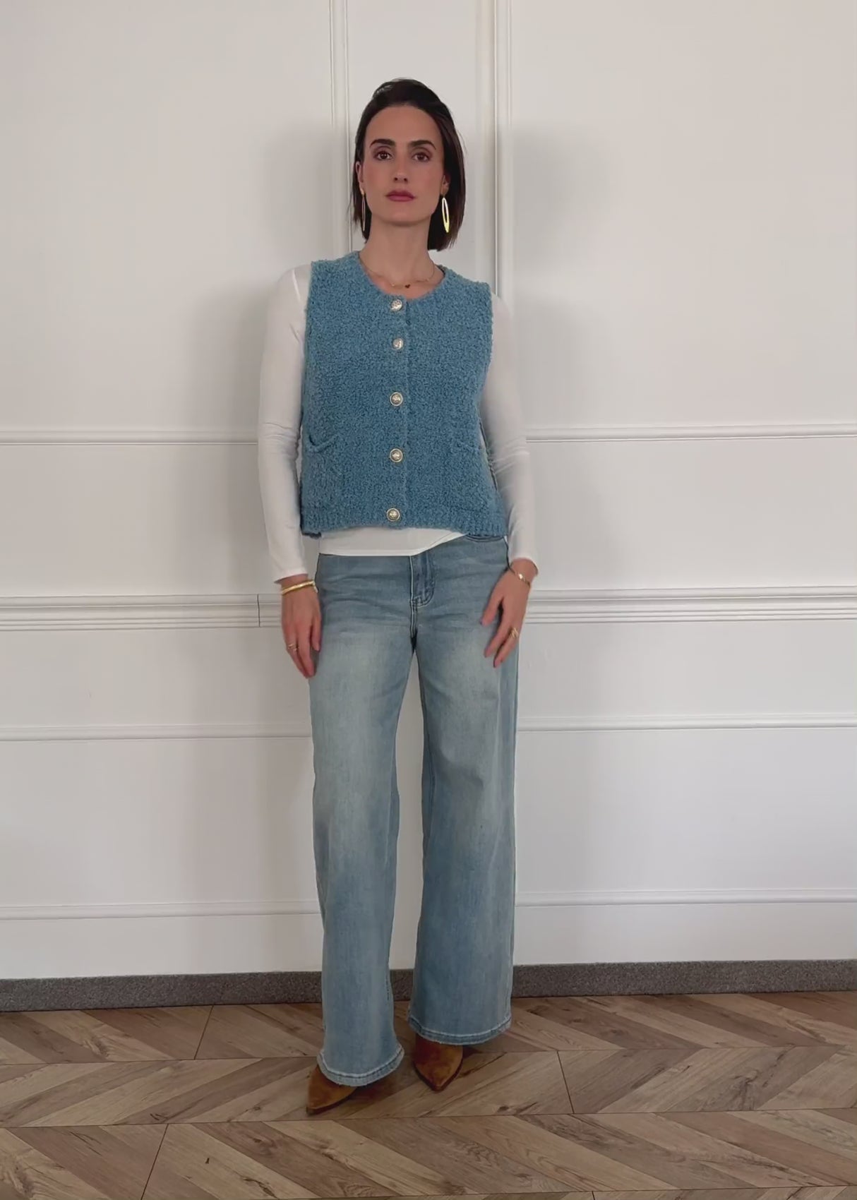 Bouclé vest with pockets - blue