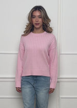 Fine knit sweater with textured stripes - pink