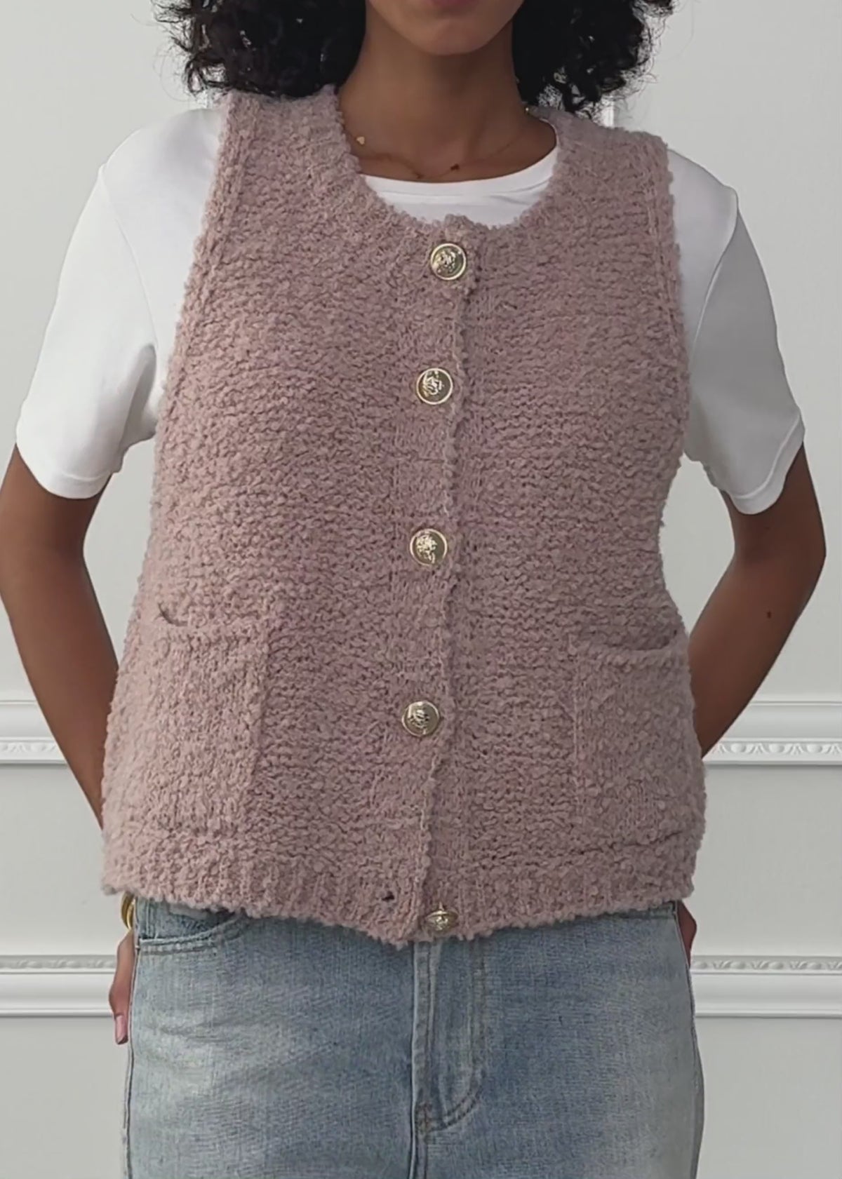 Bouclé-Weste mit Taschen - altrosa by SASSYCLASSY