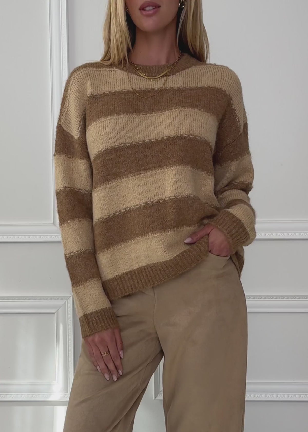 Strickpullover mit Blockstreifen - camel-beige von SASSYCLASSY