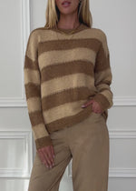 Strickpullover mit Blockstreifen - camel-beige