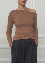 Glitter top with asymmetric neckline - brown