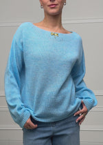 Leicht transparenter Feinstrickpullover - hellblau