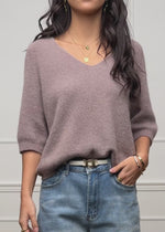 V-neck knit top - taupe