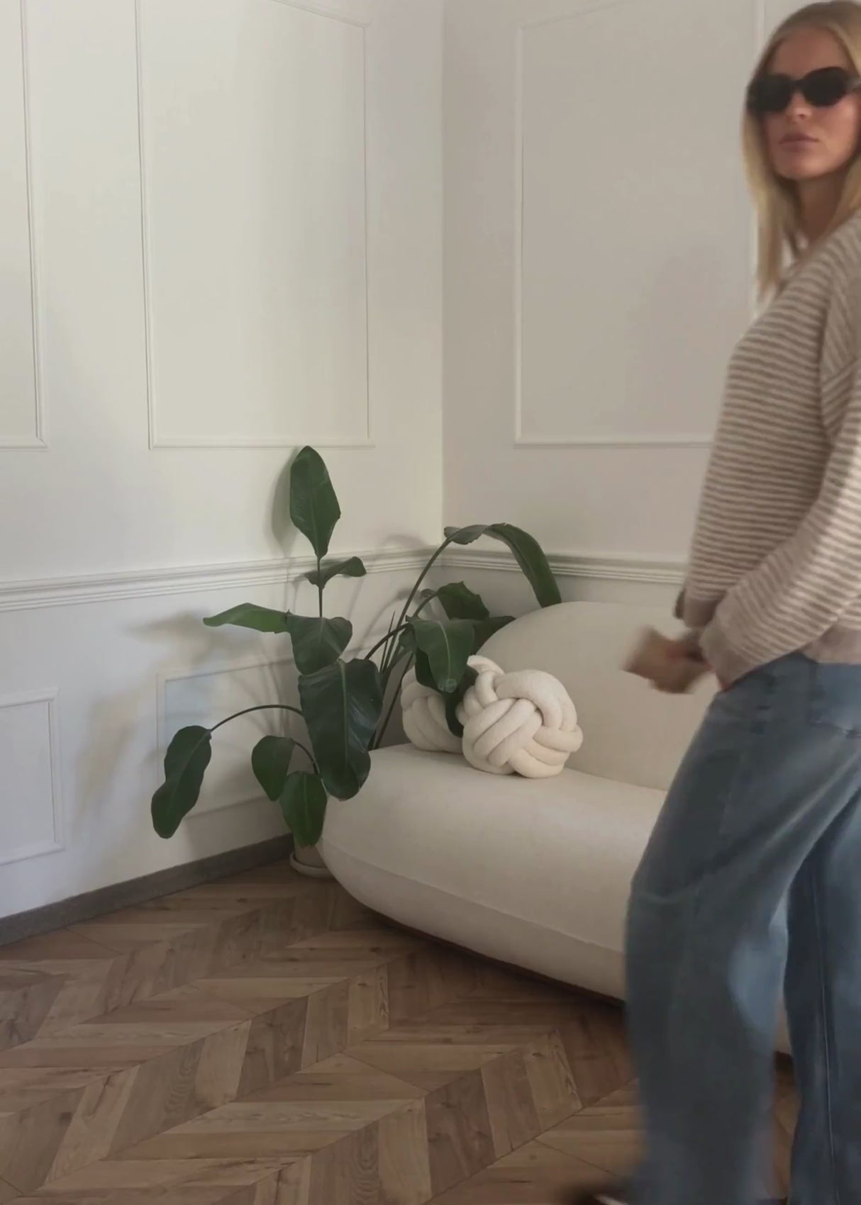 Gestreifter Cardigan - taupe