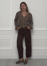 Zopfstrick-Cardigan mit Fransenbündchen - taupe