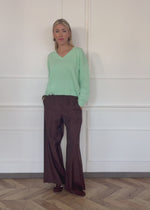 Shiny fabric trousers with a straight leg - brown
