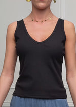 Geripptes Tank Top mit V-Ausschnitt - schwarz