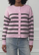Gestreifter Cardigan mit Passe - rosa