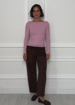 Long-sleeved shirt with boat neckline - dusky pink