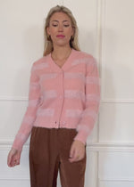 Strickjacke mit flauschigen Streifen - rosa