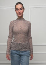 Langarmshirt aus Spitze - taupe