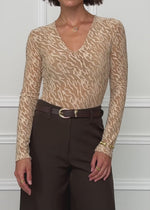 Long sleeve bodysuit with textured pattern - beige