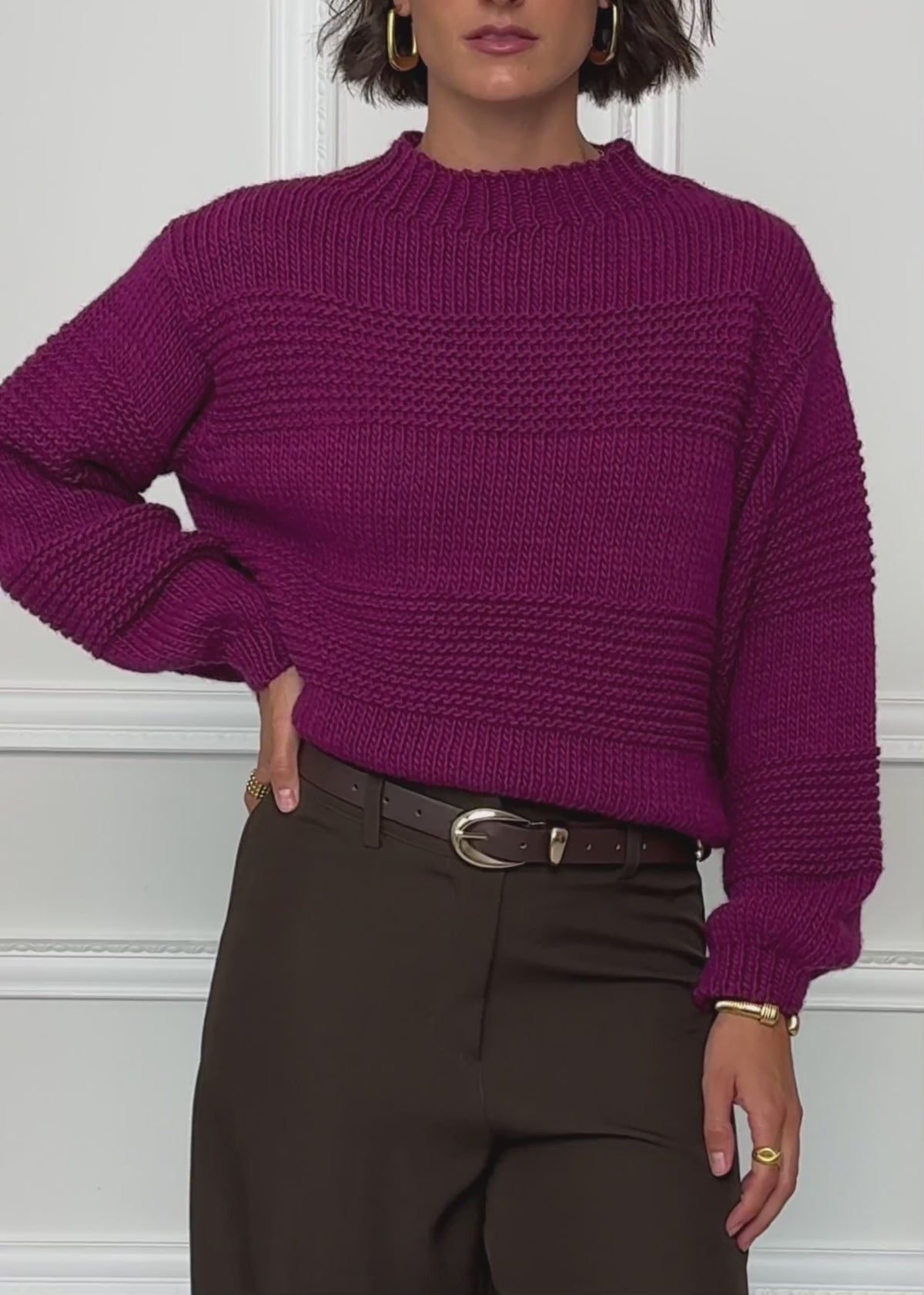 Strickpullover mit Strukturstreifen - plum von SASSYCLASSY
