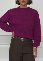 Strickpullover mit Strukturstreifen - plum