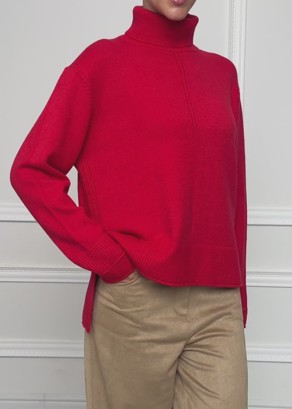 Rollkragenpullover mit Ziernaht - rot von SASSYCLASSY