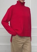 Rollkragenpullover mit Ziernaht - rot