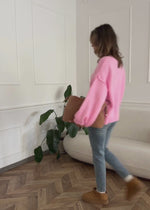 Oversize-Pullover mit Rundhalsausschnitt - rosa