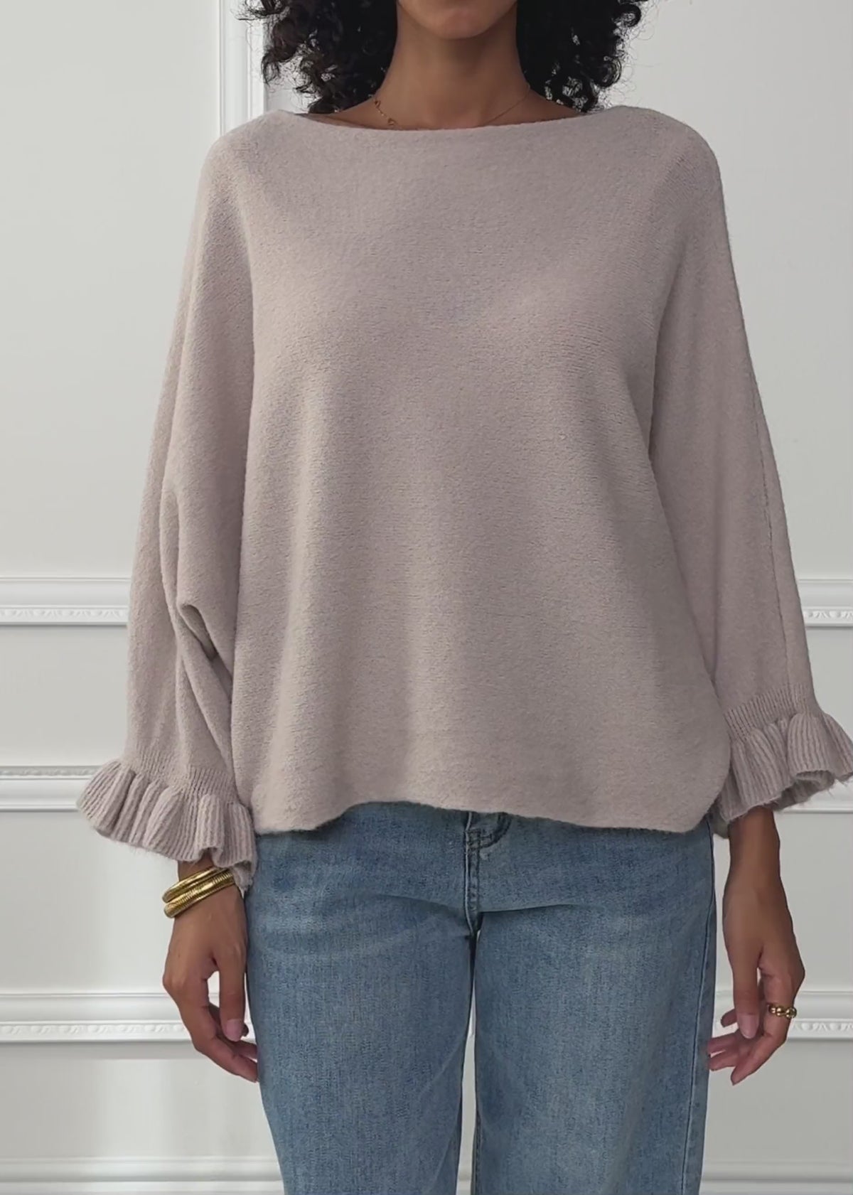 Oversize Pullover mit U-Boot Ausschnitt - beige by SASSYCLASSY