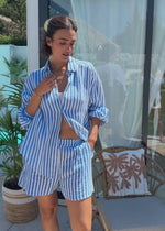 Striped oversized muslin blouse - denim blue