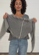 Striped triangular scarf - black-offwhite